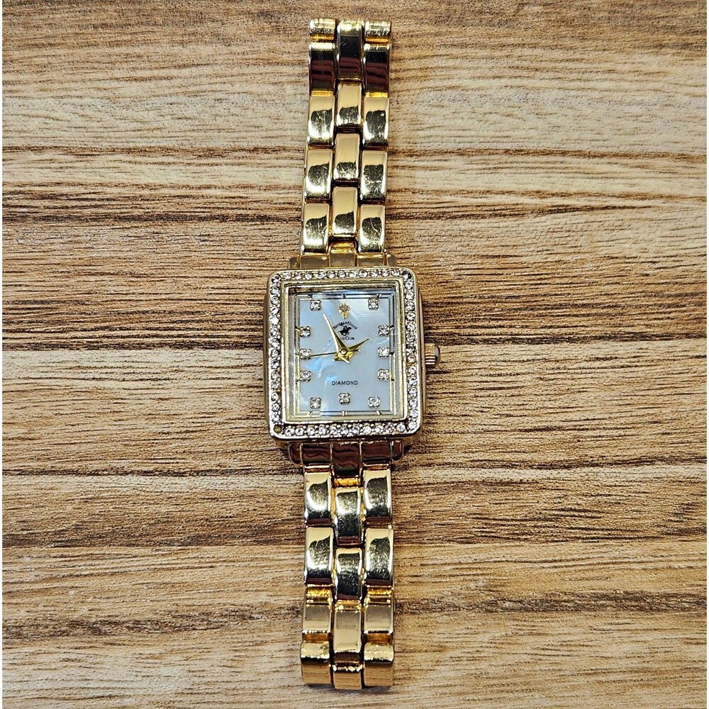 Beverly Hills Polo Club Women's Gold Watch BHL104 Diamond Accent 8.5"